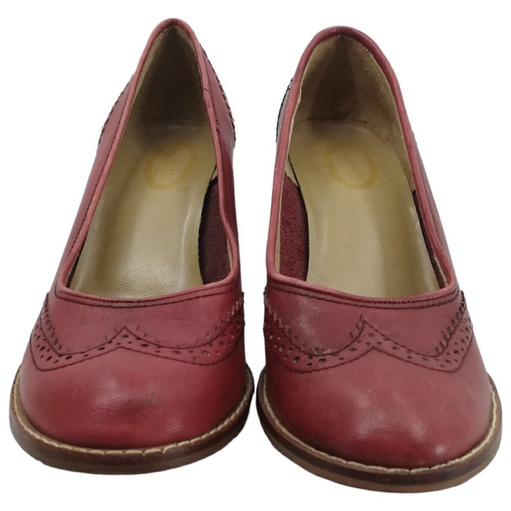 Vintage Nobils Wingtip Red Heels Pumps Size 7.5 M Red Leather Classic 70s - Picture 3 of 12
